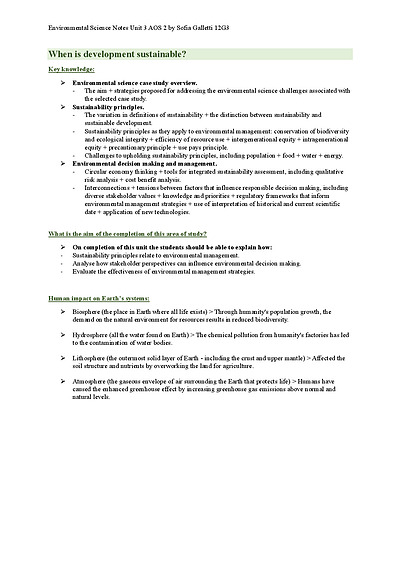 Cover page of ENVIRONMENTAL SCIENCE NOTES UNIT 3 AOS 2 NOTES