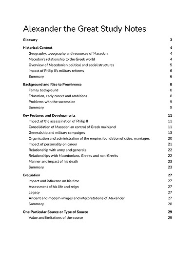 Cover page of Alexander the Great Study Notes