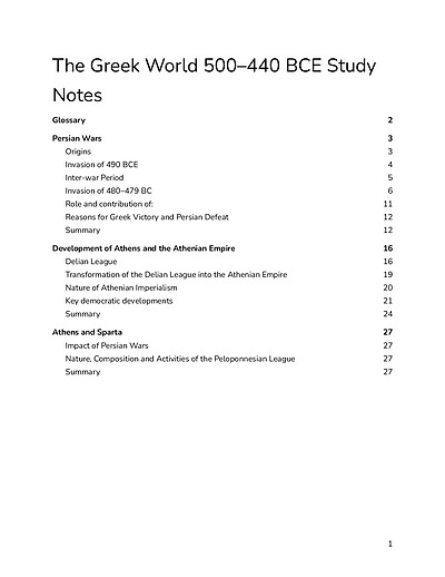 Cover page of The Greek World 500–440 BCE Study Notes