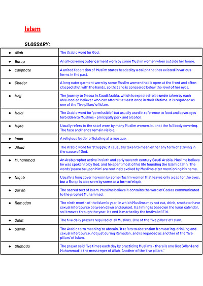 Cover page of Preliminary: SOR 2 UNIT - Islam (full course notes)
