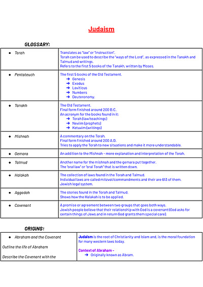 Cover page of Preliminary: SOR 2 UNIT - Judaism (full course notes)