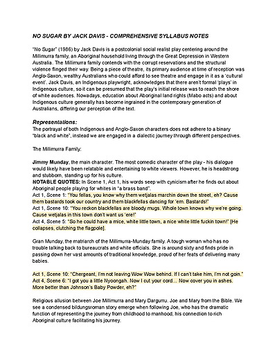 Cover page of "No Sugar" Literature ATAR Notes