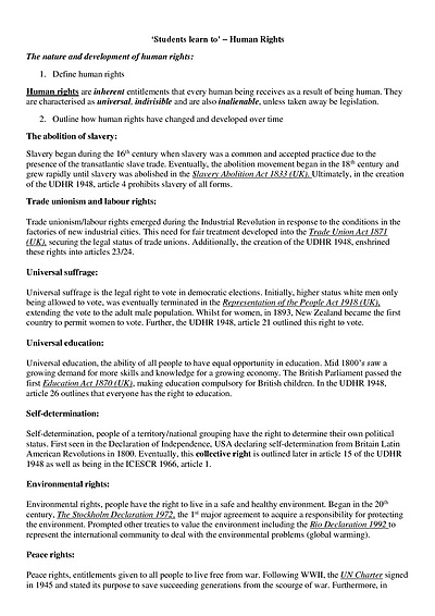 Cover page of BAND 6 HUMAN RIGHTS NOTES - ESSENTIAL