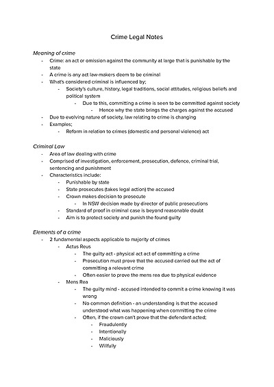 Cover page of LEGAL STUDIES CRIME NOTES BAND 6