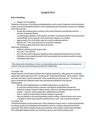 Cover page of Marketing Notes