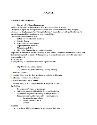 Cover page of Finance Notes