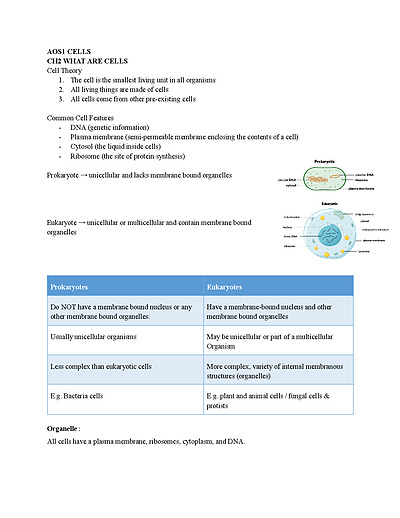 Cover page of BIOLOGY NOTES U1 AOS1 cells &functions