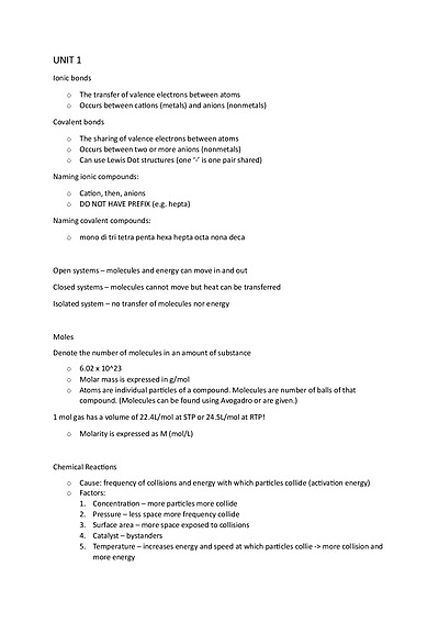 Cover page of Year 10 QCE Chemistry - Full Semester Content Overview