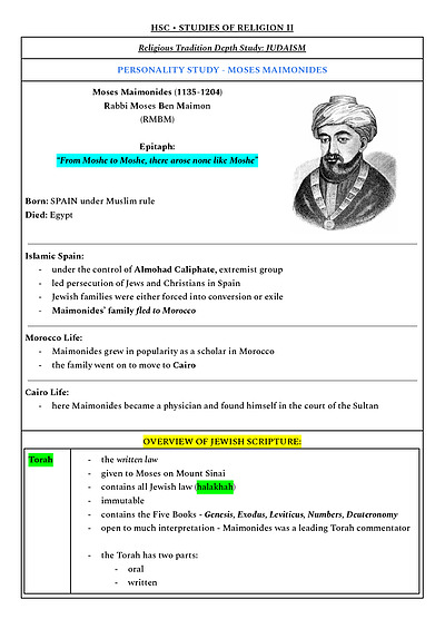 Cover page of Judaism SOR II Full Syllabus Notes (11pgs - 95 mark)