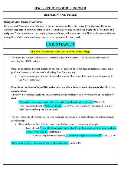 Cover page of Religion + Peace SOR II Full Syllabus Notes (10pgs - 95 mark)