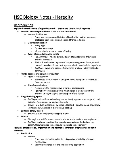 Cover page of HSC Biology - Heredity Notes 