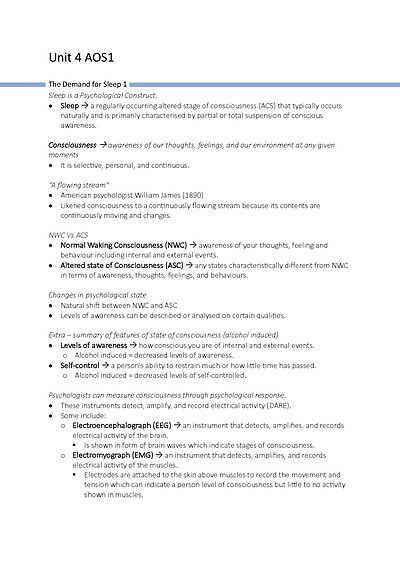 Cover page of Psychology Unit 4 Area of Study 1 - Very High