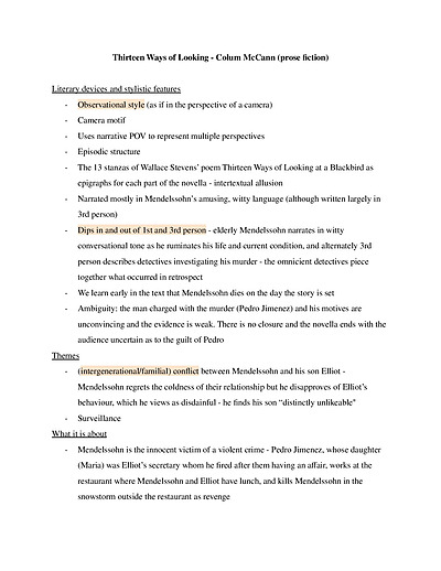 Cover page of Craft of Writing (module C) text notes