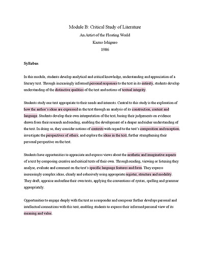 Cover page of An Artist of the Floating World - Critical Study of Literature