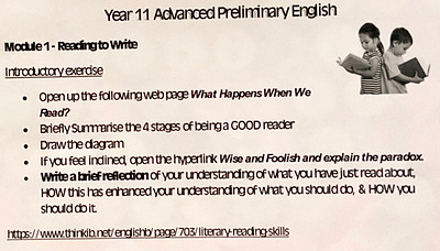 Cover page of Reading To Write - Module 1 Notes