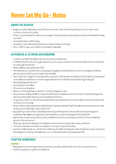Cover page of VCE English - Never Let Me Go Text Response - 40+ study score