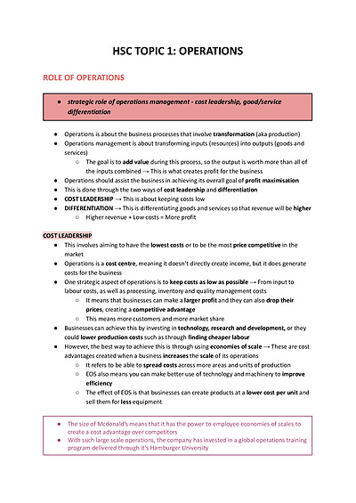 Cover page of HSC BUSINESS STUDIES: OPERATIONS 