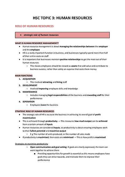 Cover page of HSC BUSINESS STUDIES: HUMAN RESOURCES