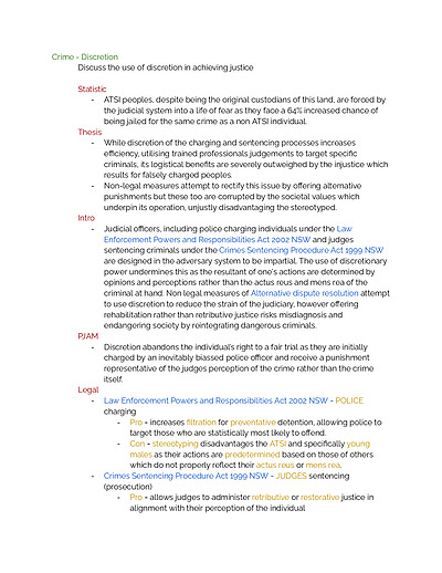 Cover page of Legal Studies - Crime: Discretion essay structure