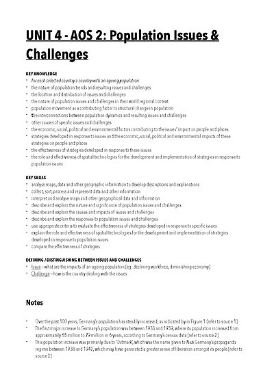 Cover page of VCE Geography - Unit 4 Population Issues & Challenges - 40+ study score