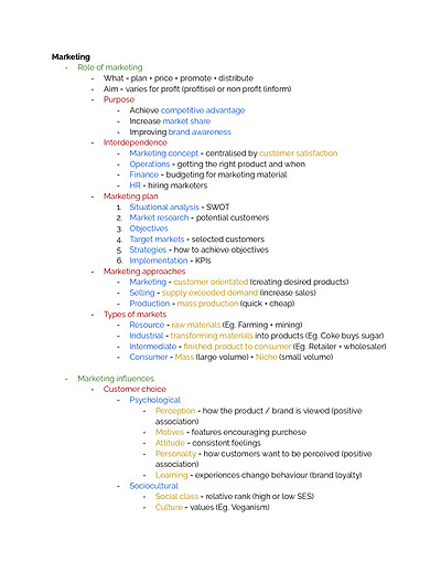 Cover page of Business - Marketing syllabus notarised