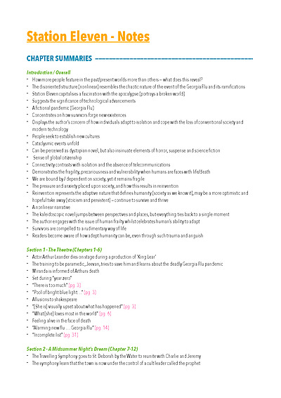 Cover page of VCE English - Station Eleven Text Response - 40+ study score