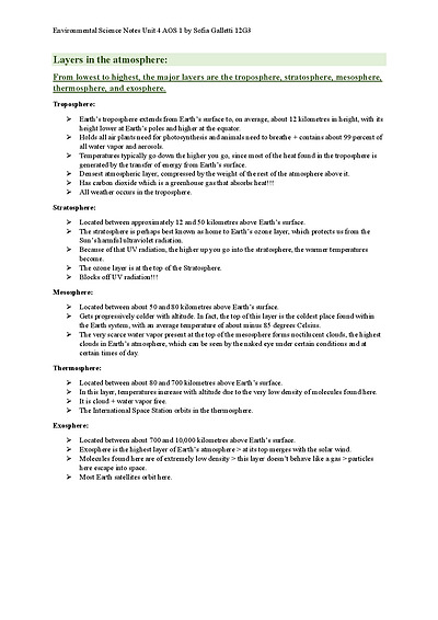 Cover page of ENVIRONMENTAL SCIENCE NOTES UNIT 4 AOS 1 NOTES