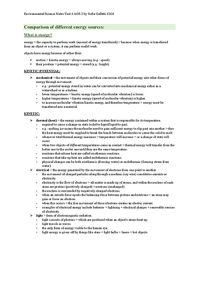Cover page of ENVIRONMENTAL SCIENCE NOTES UNIT 4 AOS 2 NOTES