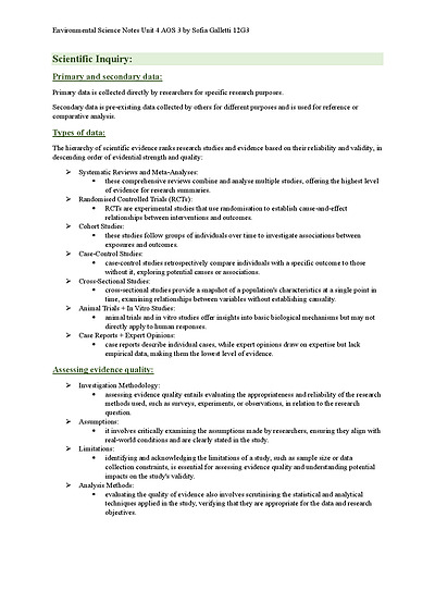 Cover page of ENVIRONMENTAL SCIENCE NOTES UNIT 4 AOS 3 NOTES