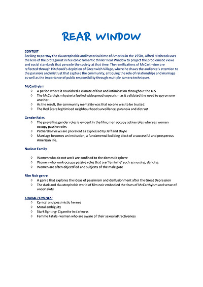 Cover page of A+ REAR WINDOW NOTES by 90+ ATAR