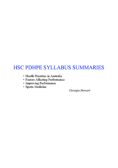 Cover page of Full PDHPE Health Notes (Band 6) 