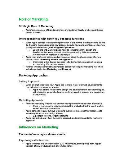 Cover page of Apple Case Study Notes - MARKETING