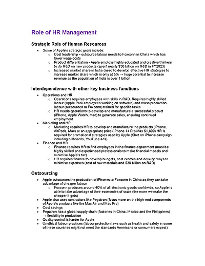 Cover page of Apple Case Study Notes - HUMAN RESOURCES
