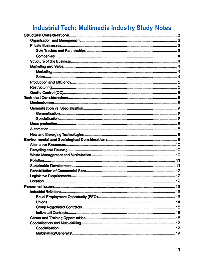 Cover page of Multimedia Industry Study Notes