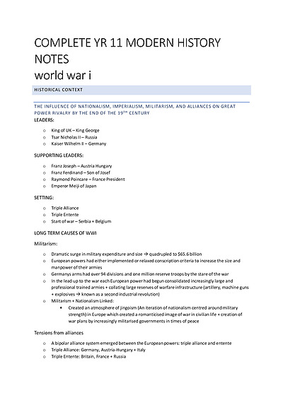 Cover page of COMPLETE YEAR 11 MODERN HISTORY NOTES