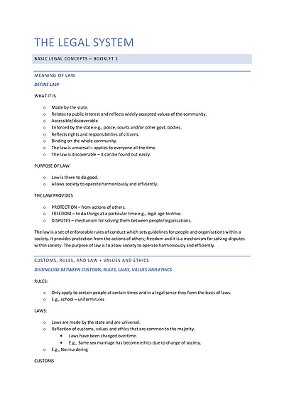 Cover page of The legal system notes 