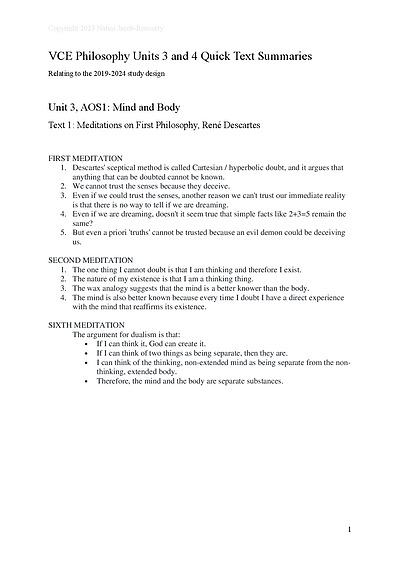 Cover page of Raw 50 Premier's Award VCE Philosophy Units 3 and 4 Quick Text Summaries