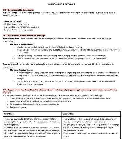 Cover page of BUSINESS - THE NEED FOR CHANGE (U4AOS1)