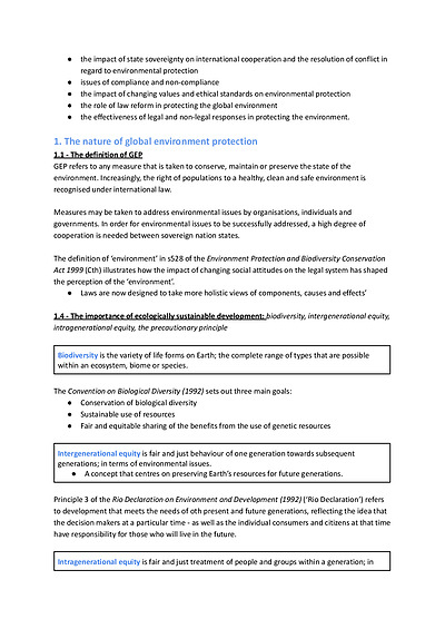 Cover page of BAND 6 Legal Studies: Global Environmental Protection (COMPLETE NOTES)