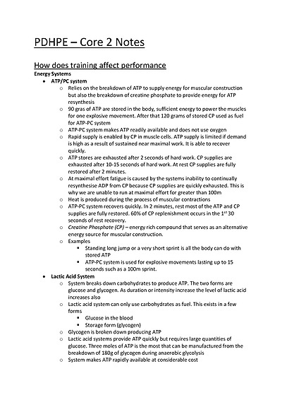 Cover page of BAND 6. PDHPE - Core 2 Notes
