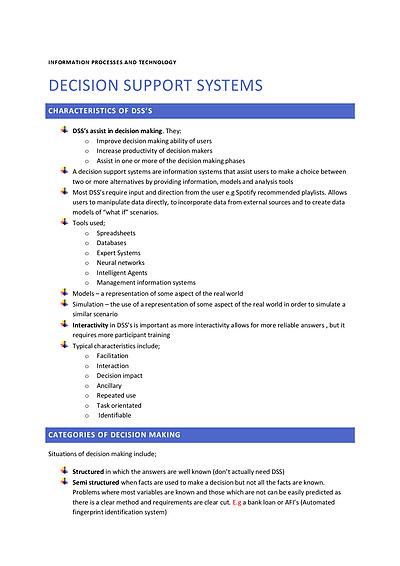 Cover page of IPT HSC notes - Decision Support Systems 