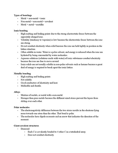 Cover page of Chemistry SL Chapter 4 Bonding notes