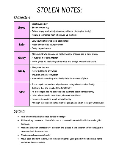 Cover page of Drama (Theory) Yr 12 - ‘Stolen’ HSC Notes