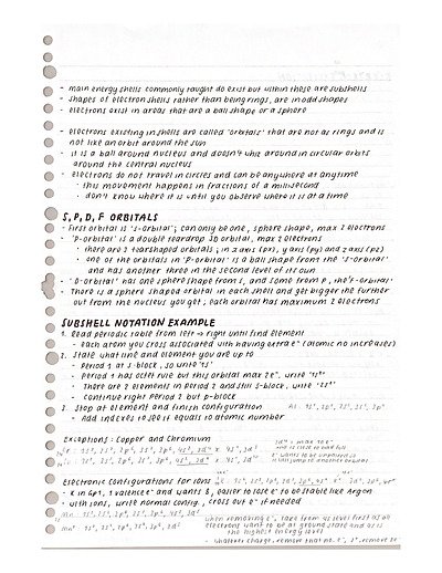 Cover page of SACE Y11 CHEM- Subshell Notation + Electron Excitation Notes