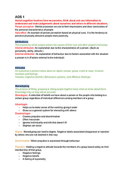 Cover page of Psychology Unit 2 Revision/summary notes 