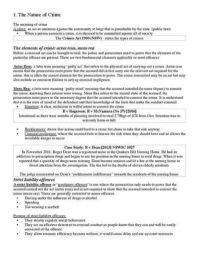 Cover page of In Depth Legal Studies Notes - Crime
