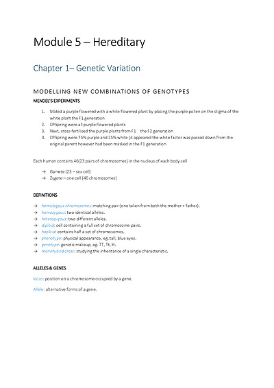 Cover page of Band 6 Biology Notes - Module 5 - Hereditary