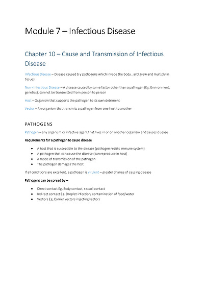 Cover page of Band 6 Biology Notes - Module 7 - Infectious Disease
