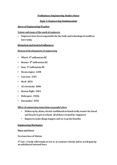 Cover page of Prelim Engineering Preliminary course Study notes