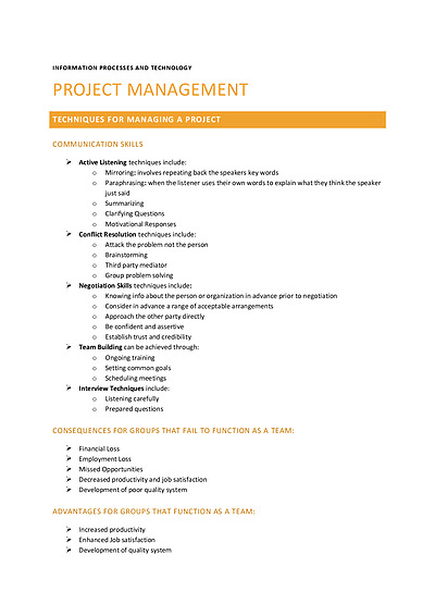 Cover page of IPT HSC notes - Project Management